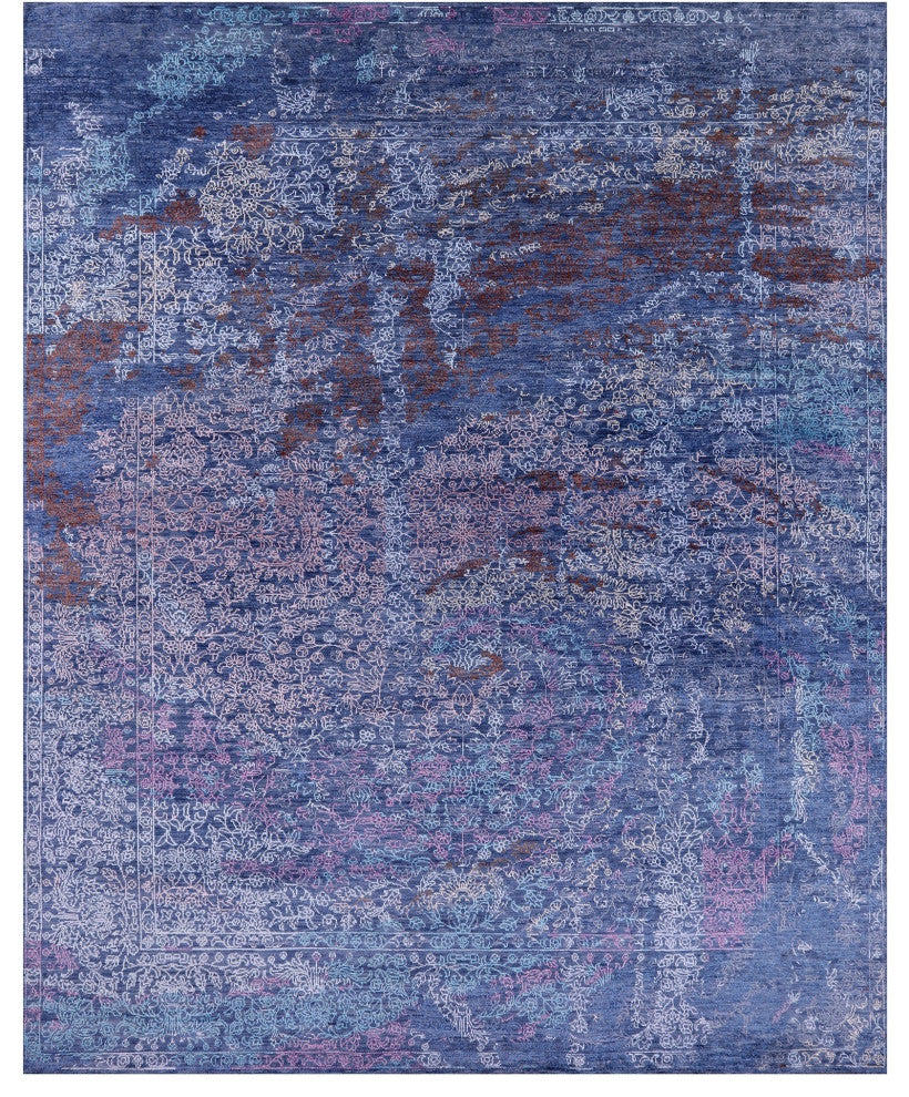 7' 11" X 9' 10" Modern Wool and Silk Hand Knotted Rug Q7047