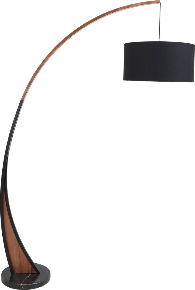 Noah Mid-Century Modern Floor Lamp With Walnut Wood Frame and Marble Base