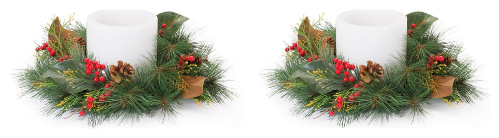 Mixed Pine and Magnolia Candle Ring, Set of 2