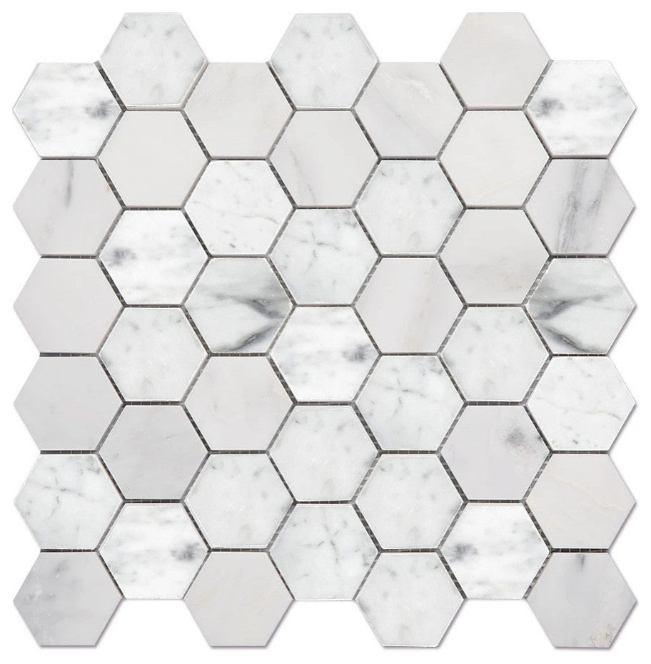 12 in. x 12 in. Marble Mosaic Wall Tile, Hexagon