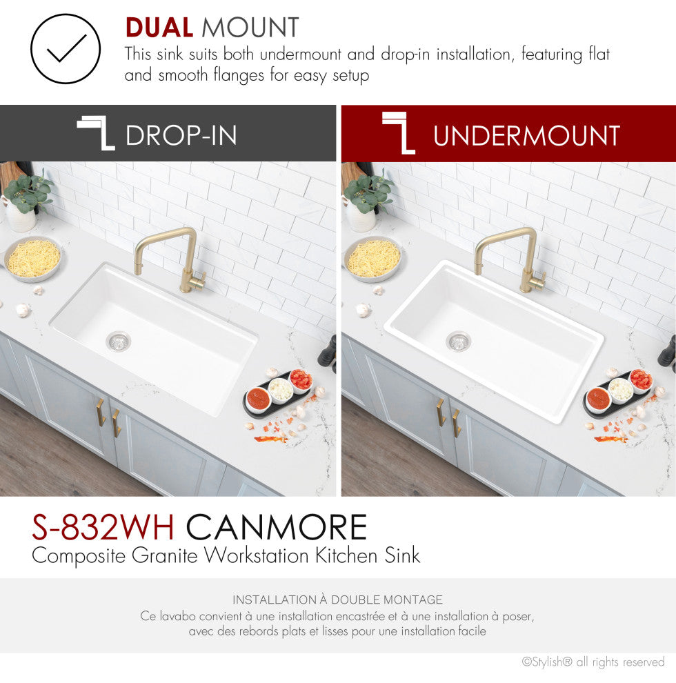 DualMount 32" Workstation SingleBowl White Granite Kitchen Sink