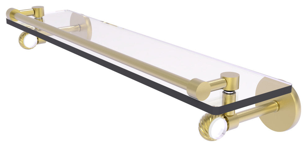 Clearview 22" Gallery Rail Glass Shelf with Twisted Accents, Satin Brass
