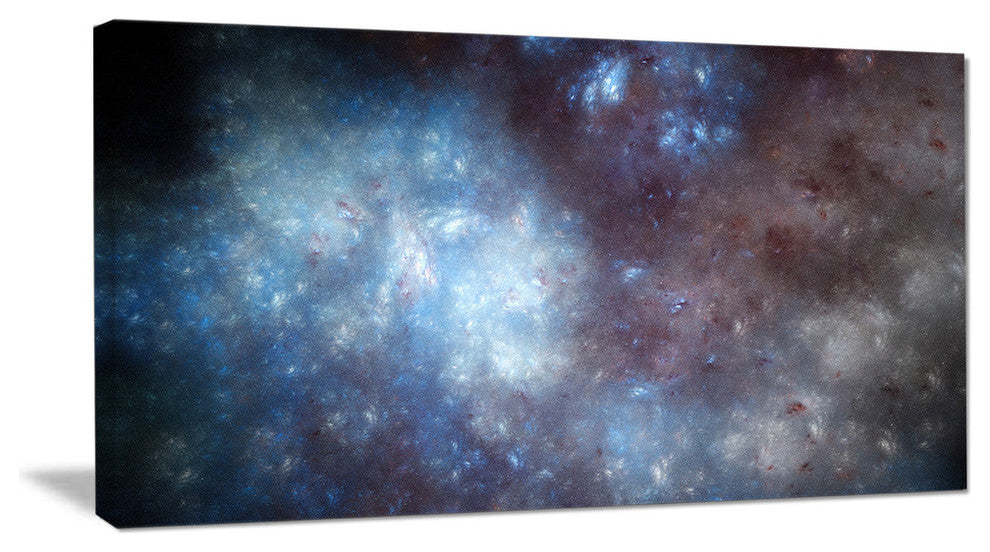 Blue Grey Starry Fractal Sky, Oversized Abstract Canvas Art Print, 60x28