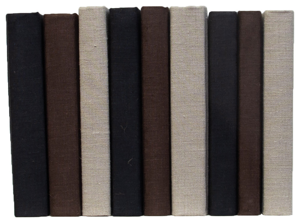 Decorative Books - Onyx & Brown Linen Wrapped Book Bundle - 1 foot of Black and Brown Books