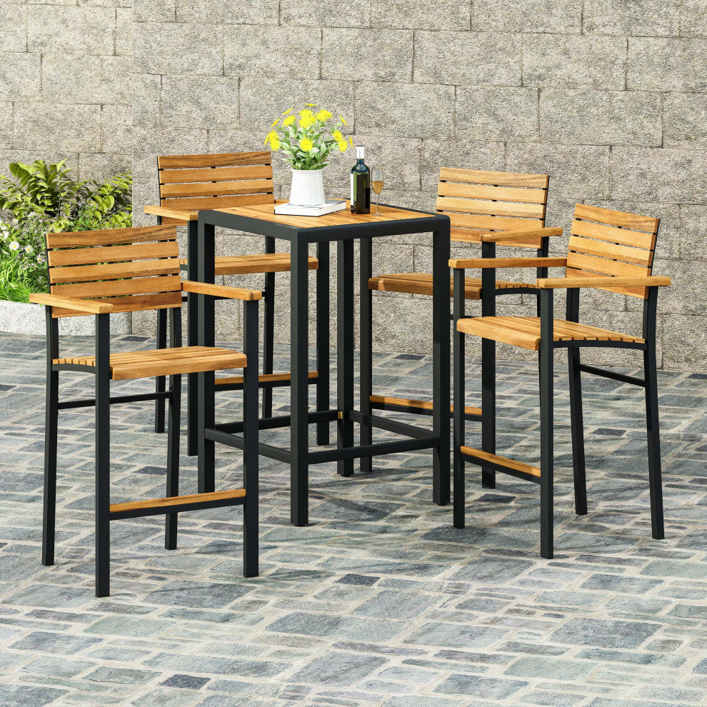Davian Industrial Acacia Wood Barstool, Set of 4