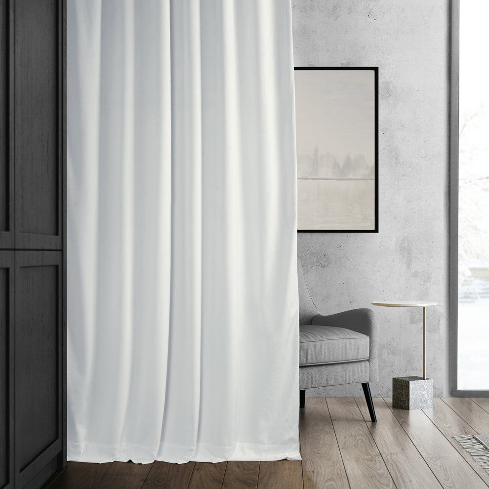 Signature Blackout Velvet Curtain Single Panel, Primary White, 50wx84l