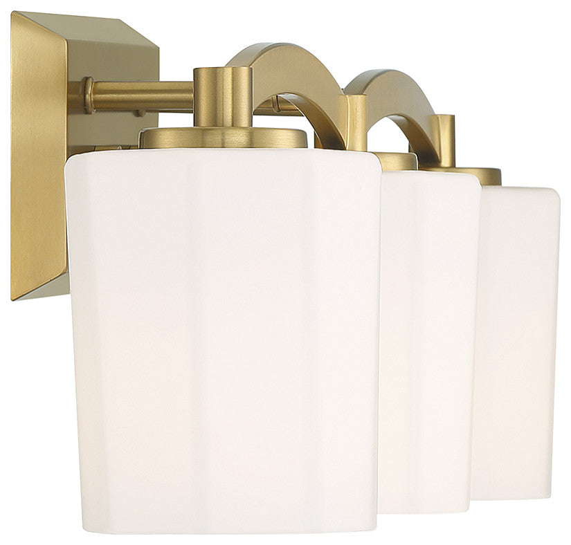 Whitney 3-Light Bathroom Vanity Light, Matte Black, Warm Brass