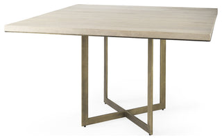 Modern Square Wood and Gold Dining Table