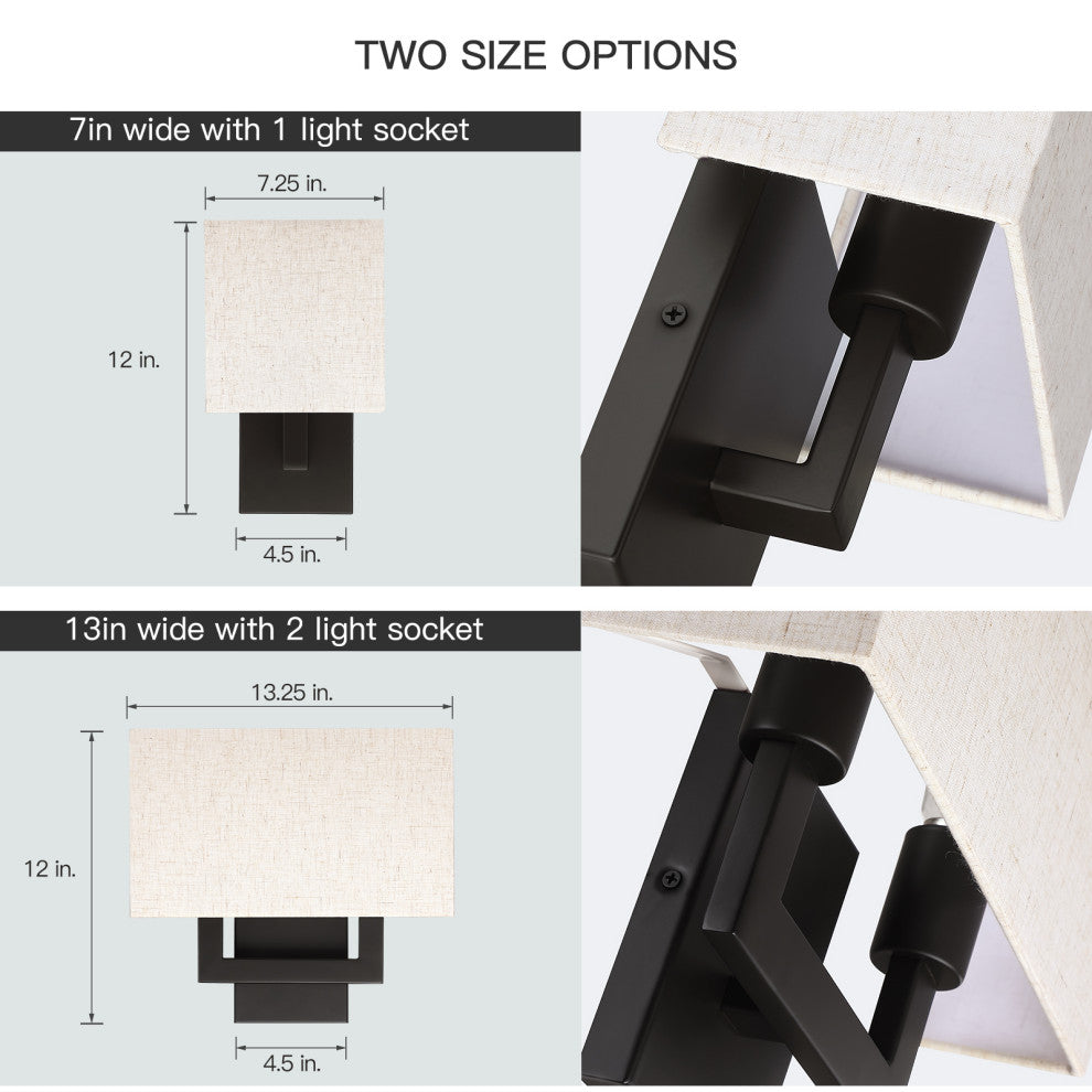 Wall Sconce Light, Dark Bronze With Oatmeal Shade, 13.25" With 2 Sockets