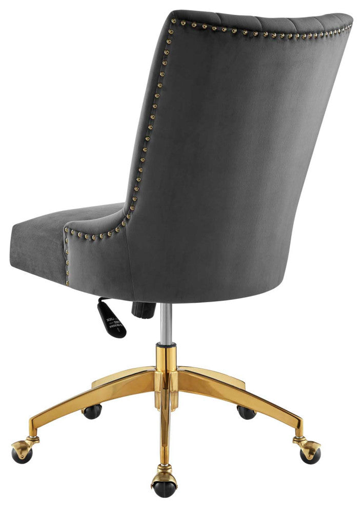 Computer Work Desk Tufted Chair, Velvet, Gold Gray, Home Business Office