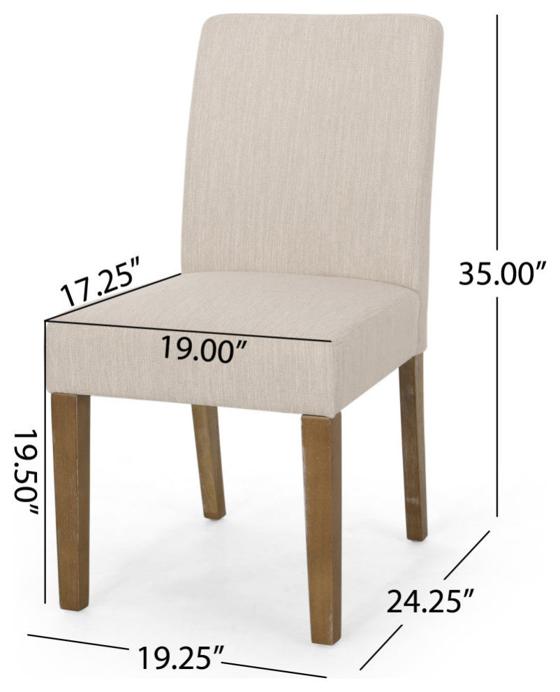 Kuna Contemporary Upholstered Dining Chair, Set of 2, Beige/Weathered Brown