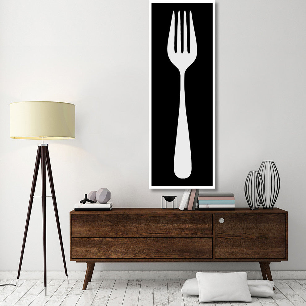 "Mealtime: White on Black - Fork" Digital Paper Print by BG.Studio, 26"x74"