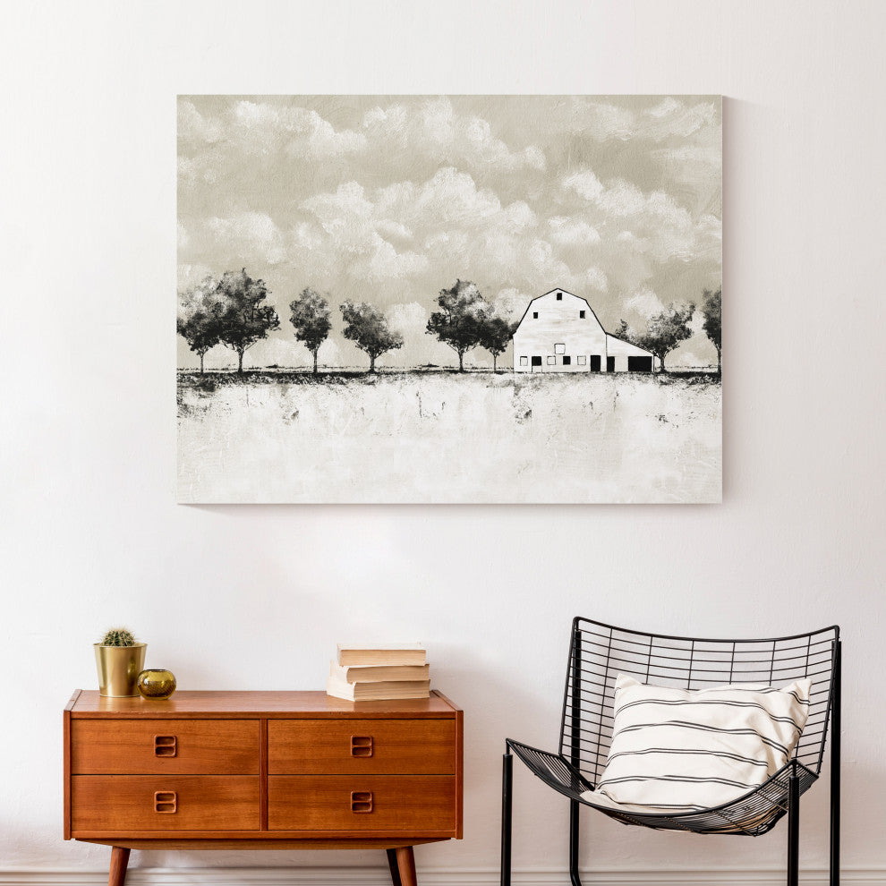 BW Barn Landscape 40x30 Canvas Wall Art