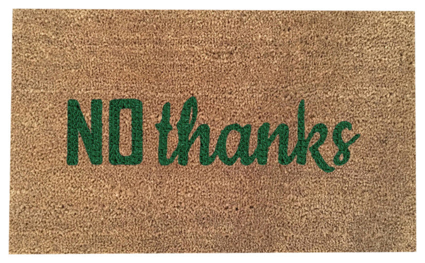 Hand Painted "No Thanks" Welcome Mat, Amazon Dark Green