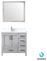 Jacques 36" Gray Single Vanity Carrara Marble Top Sink, 34" Mirror Left