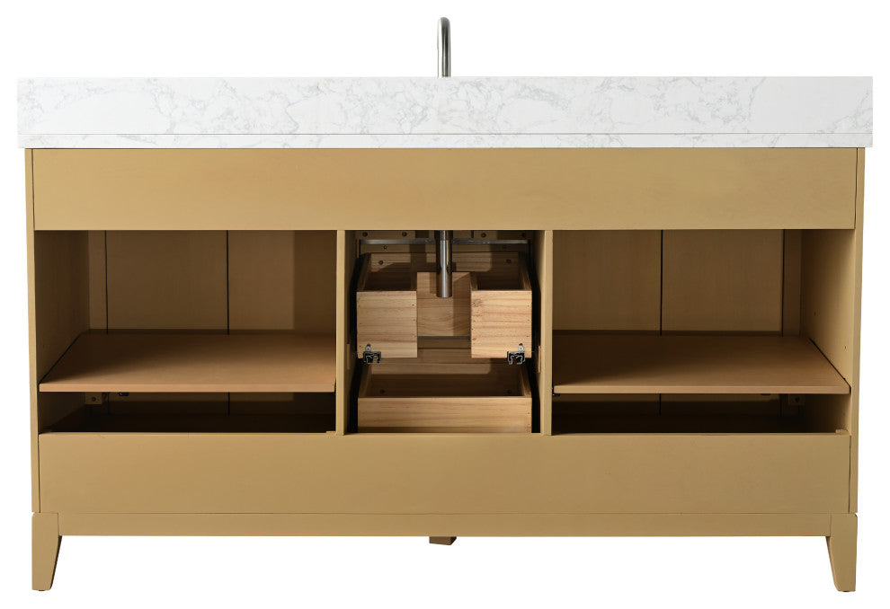 Vanity Art Bathroom Vanity With Sink, Natural Oak, 60" Single