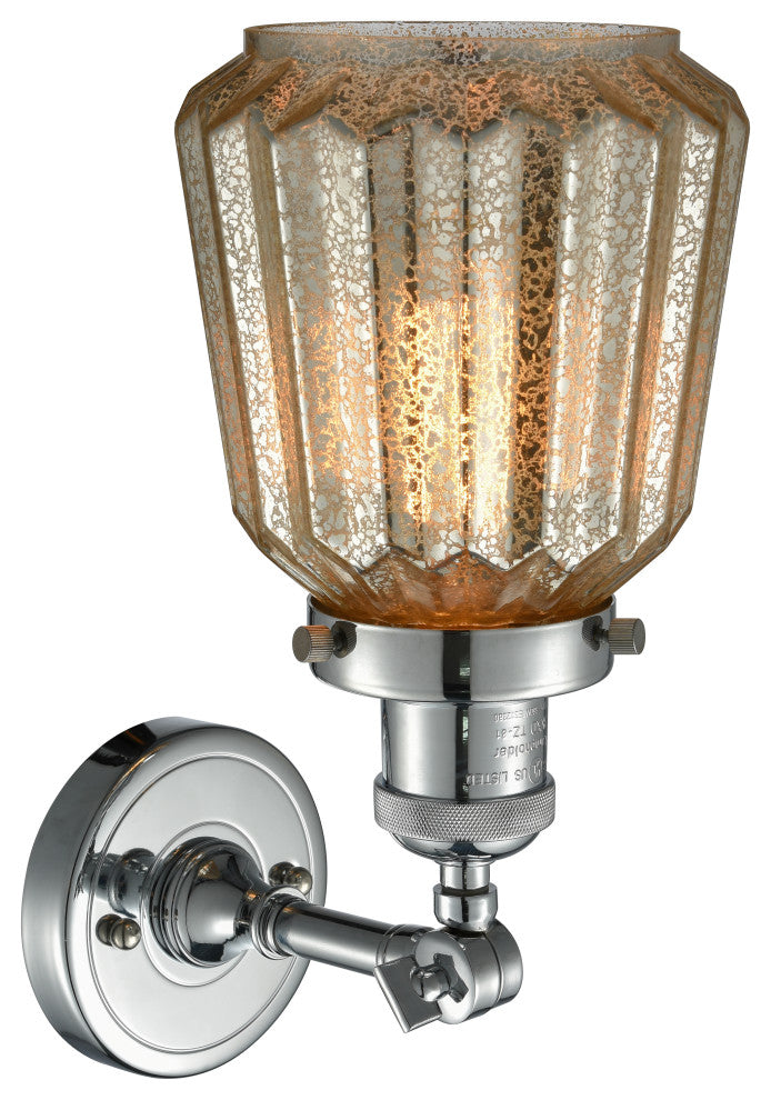 Chatham 1-Light Sconce, Mercury Fluted Glass, Polished Nickel