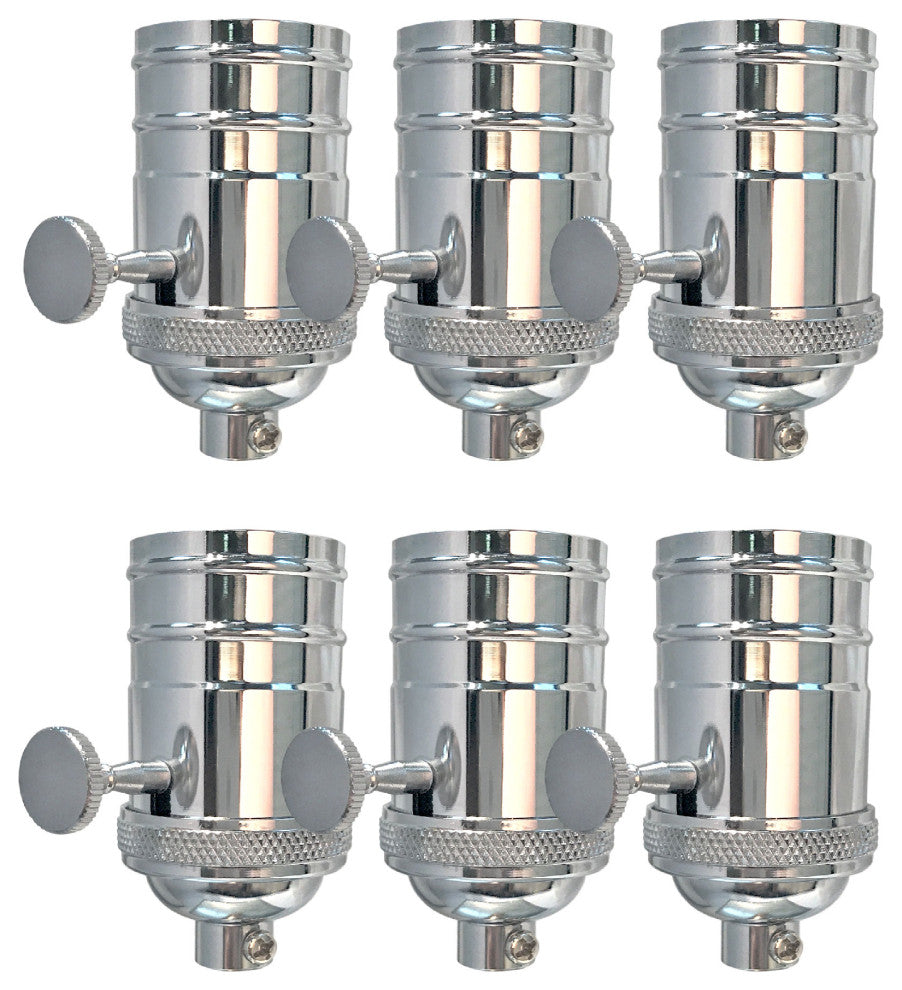 Royal Designs, Inc. On/Off Turn Knob Lamp Socket, Polished Nickel, Set of 6