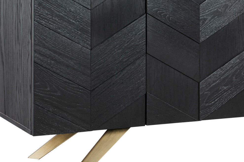 Lombard 4 Door Sideboard Buffet, Black Brushed Wood