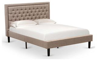 2Pc Queen Size Bed Set, 1 Platform Bed Dark Khaki, 1 Wood Nightstand