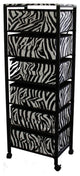 Zebra Black and White Rolling Six Drawer Tower Organizer