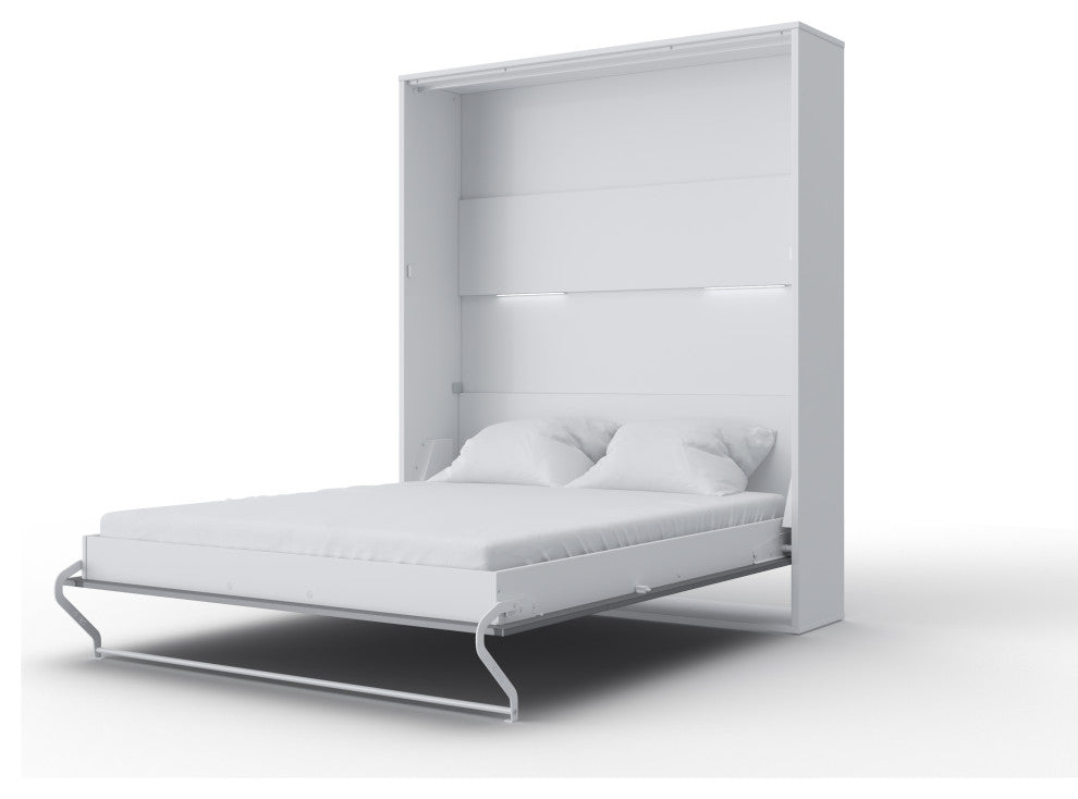 INVENTO Vertical Murphy Bed with LED and Mattress 63x78.7", White/Gray