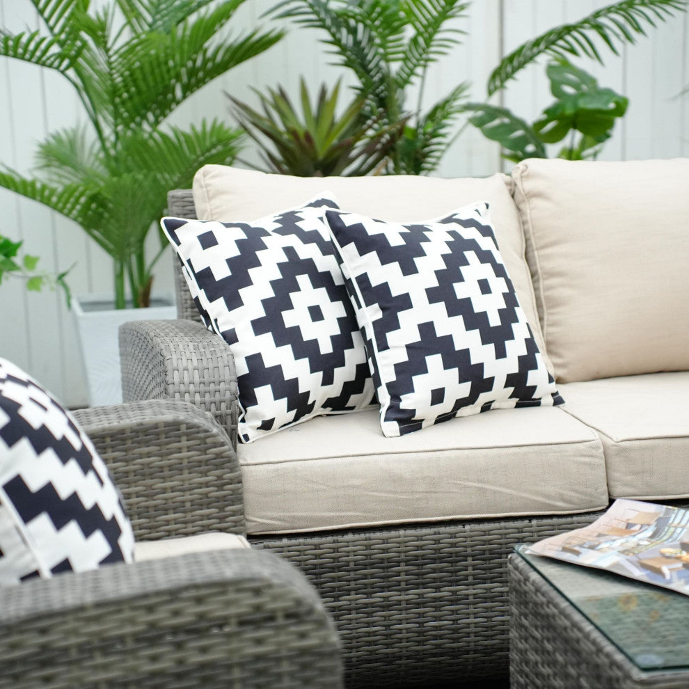 5-Piece Patio Wicker Cozy Conversation Seating Set, Grey Wicker
