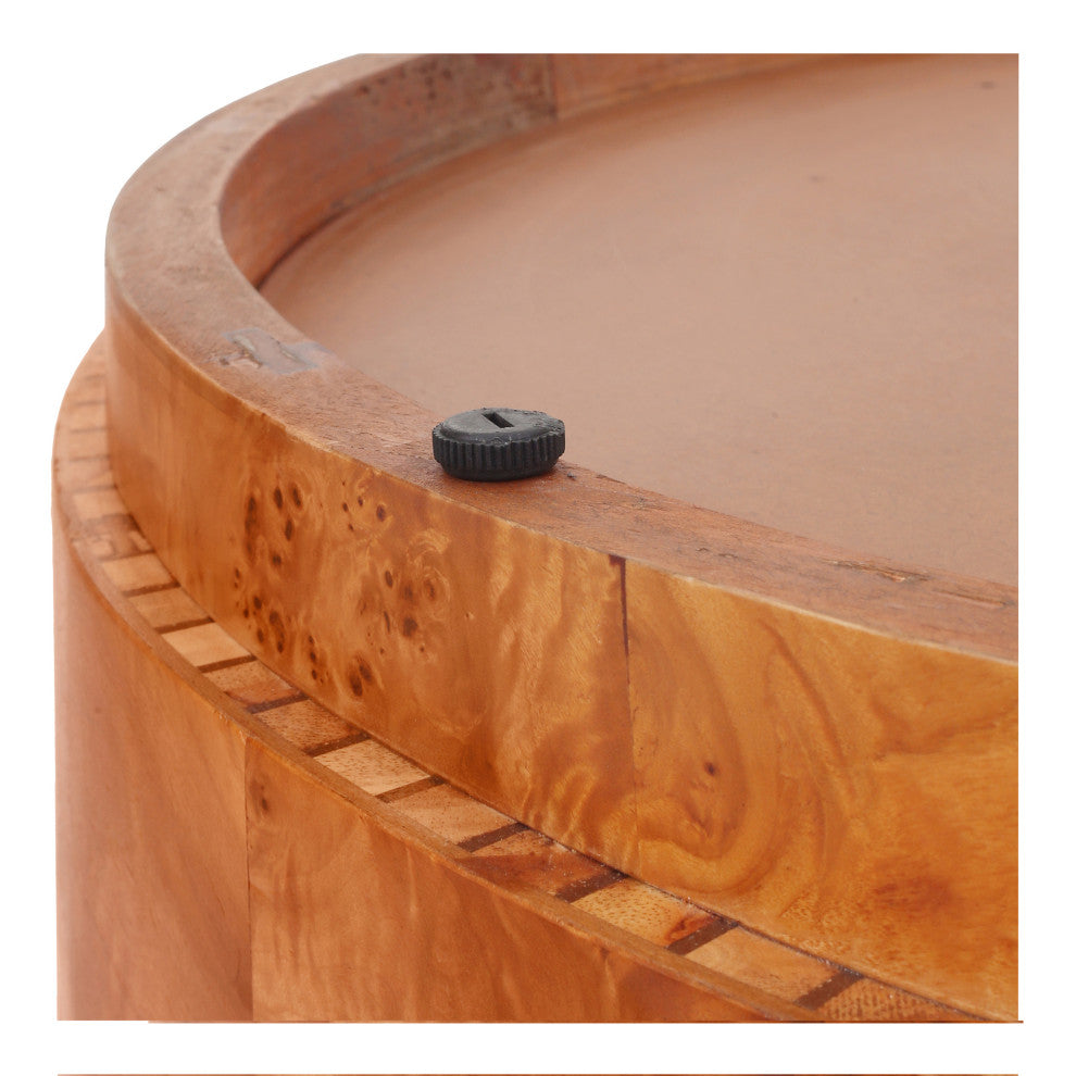 Arsenio Burl Wood Round Table, Golden Brown Burl, Coffee Table