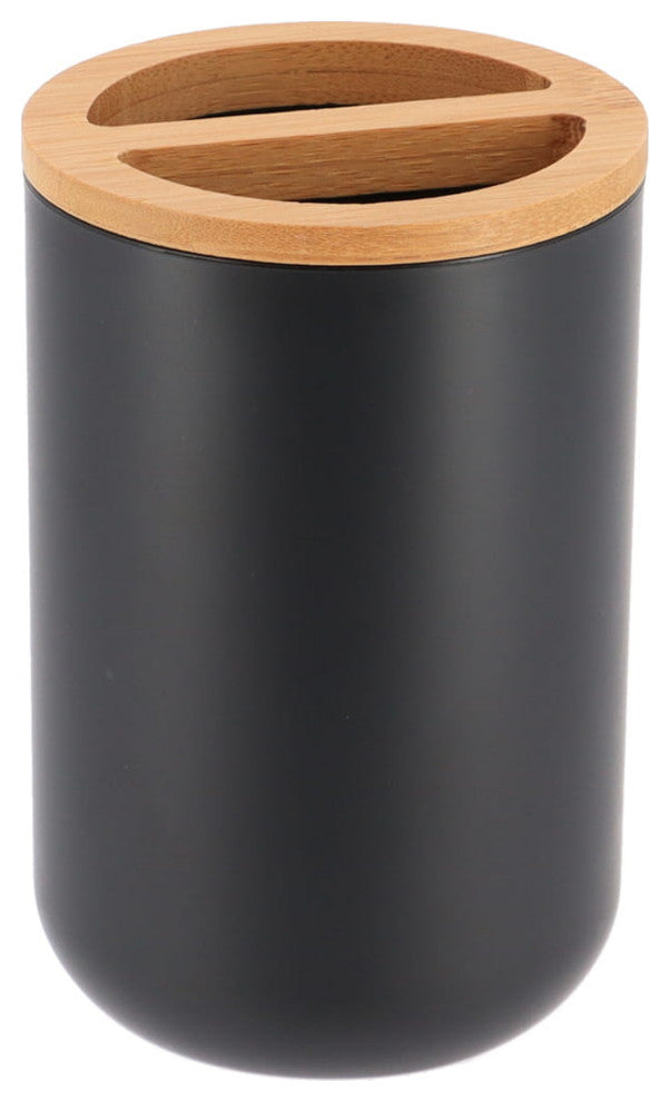 Black PADANG Toothbrush Holder & Toothpaste Holder with Bamboo Top