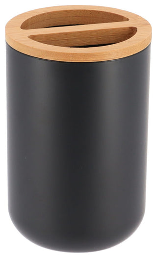 Black PADANG Toothbrush Holder & Toothpaste Holder with Bamboo Top