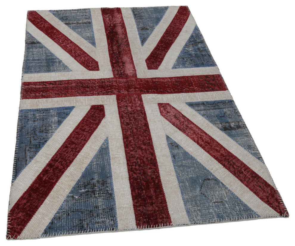 Rug N Carpet - Handwoven Anatolian 4' 0'' x 6' 0'' Flag Patchwork Rug