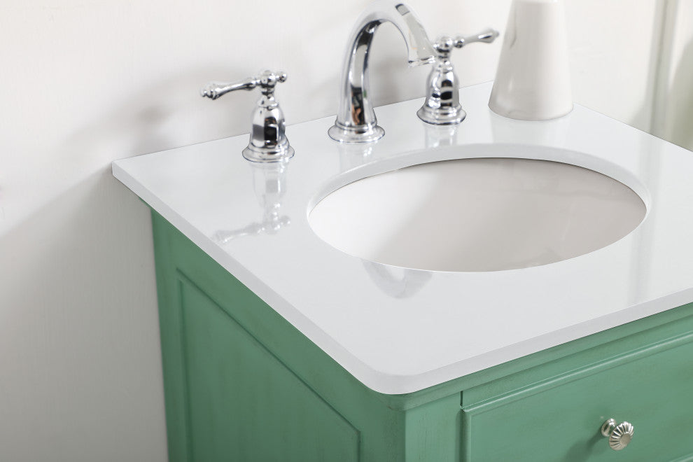 19" Single Bathroom Vanity, Vintage Mint With Ivory White Engineered Marble