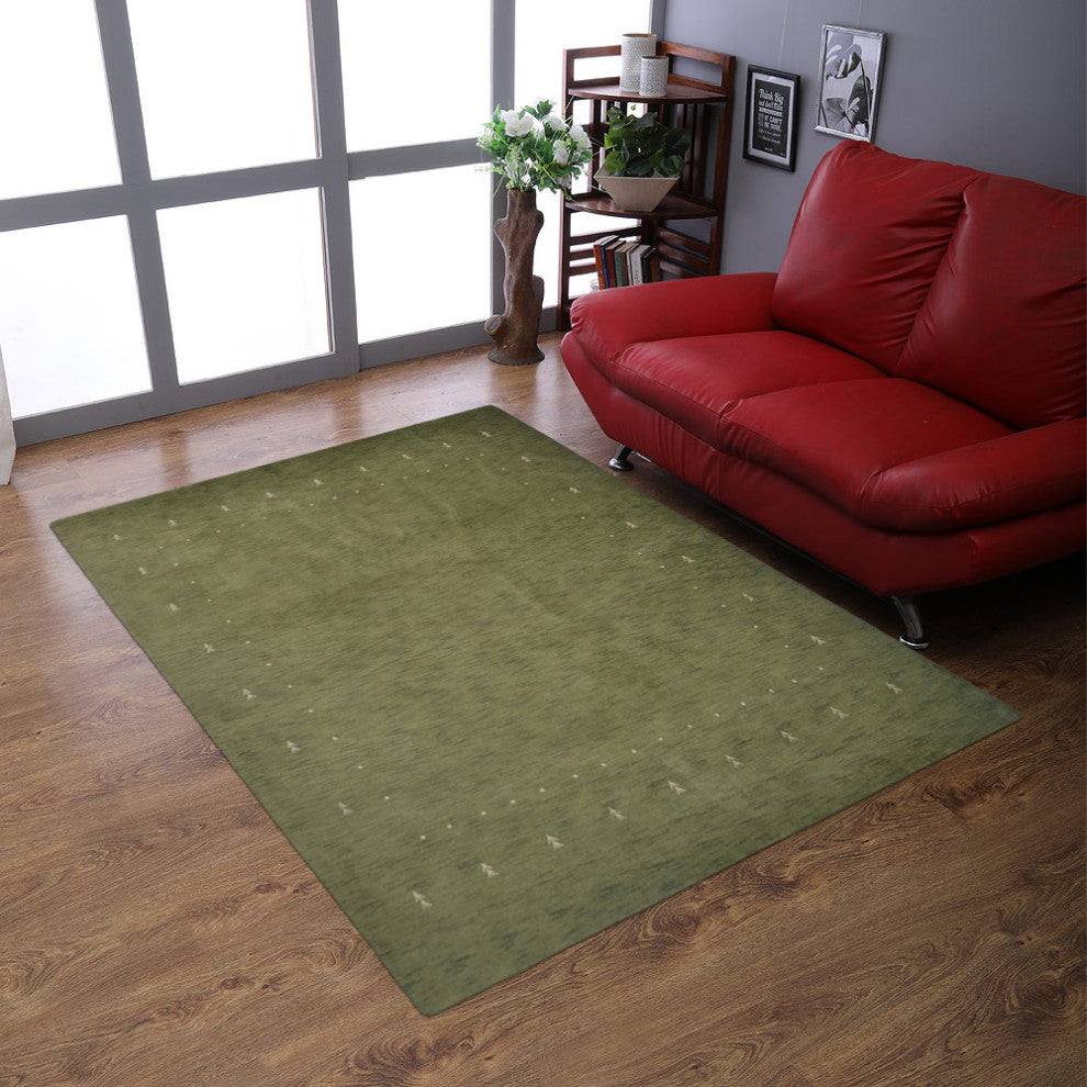 Hand Knotted Loom Wool Area Rug Green L00535, [Rectangle] 4'x6'