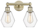 Cindyrella 2-Light 15" Bath Vanity Light, Antique Brass, Clear Shade