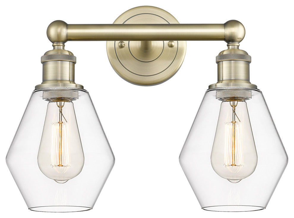 Cindyrella 2-Light 15" Bath Vanity Light, Antique Brass, Clear Shade