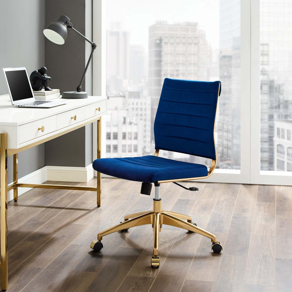 Computer Work Desk Chair, Velvet, Blue Navy, Modern, Home Business Office