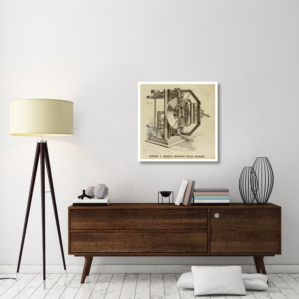 "Bowker & Bensel's Improved Stave Machine" Paper Print by Inventions, 32"x32"