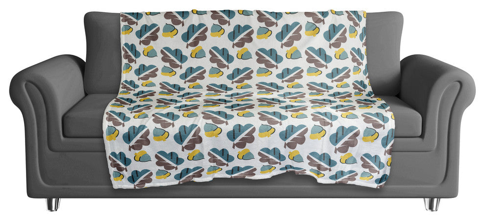 Acorns and Leaves Pattern in Blue Fleece Blanket