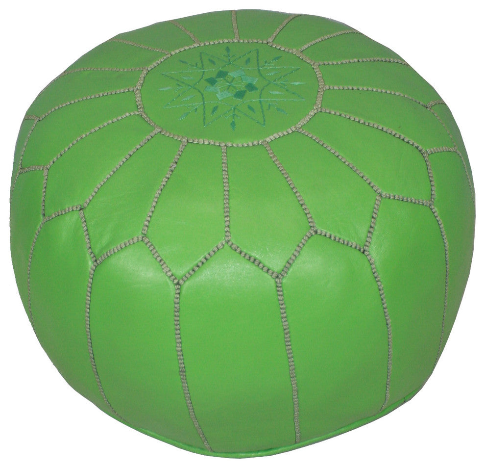 Moroccan Leather Pouf, Lime Green