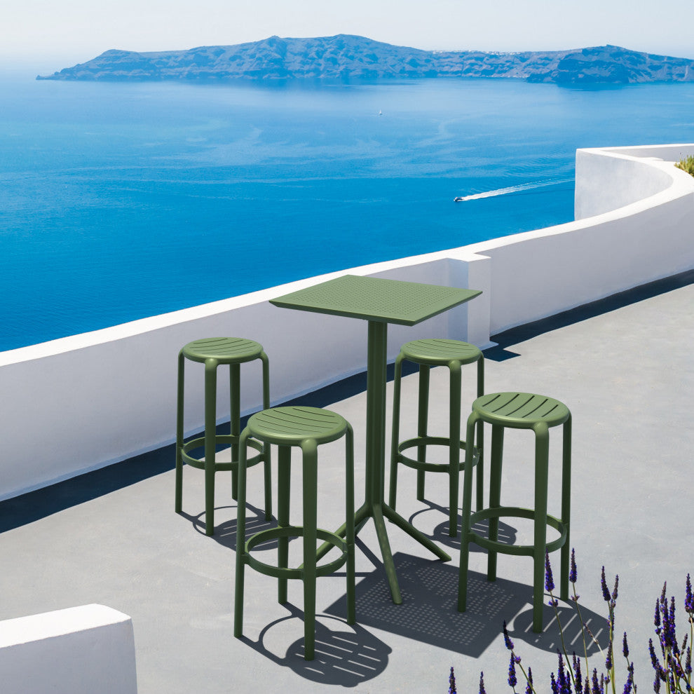 Tom Resin Bar Stool, Set of 2, Black, Olive Green