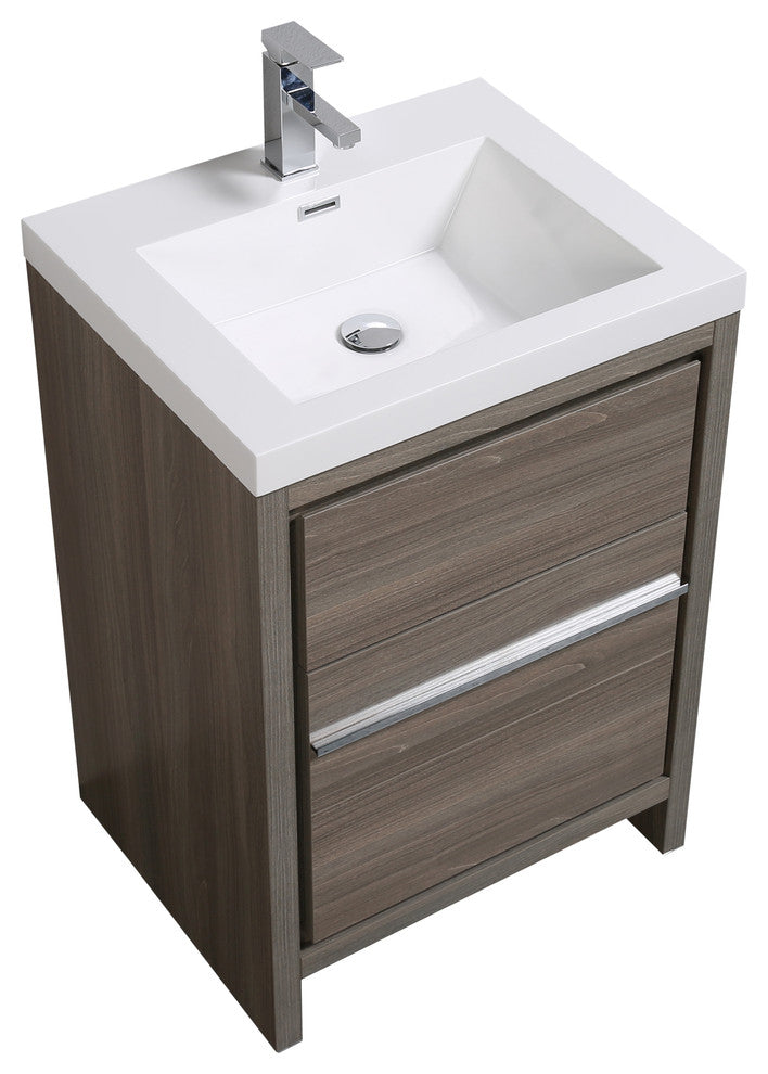 Aquamoon Granada Modern Bathroom Vanity With LED Mirror, Maple Grey, 24"
