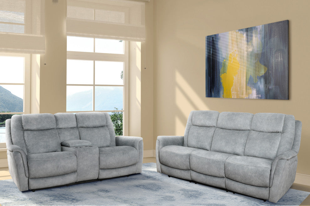 Linus Hudson Grey Power Reclining Sofa and Recliner