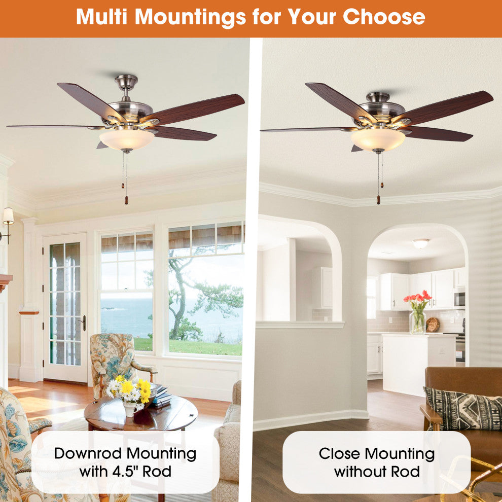 52-inch Polished Nickel Modern Ceiling Fan with Light