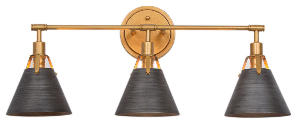 LALUZ 3 Light Brushed Gray and Antique Gold Transitional Vanity Light Bar