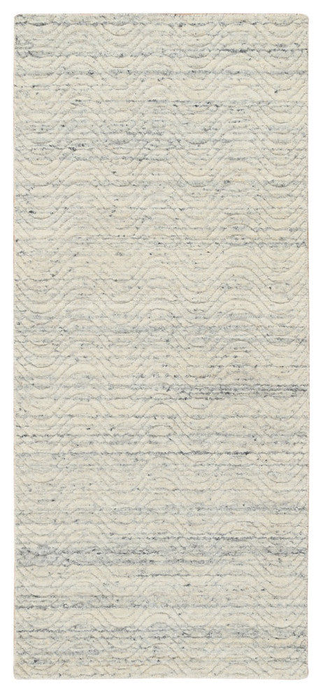Beige Hand Loomed Variegated Textured Modern Design Wool Runner Rug, 2'6"x6'0"