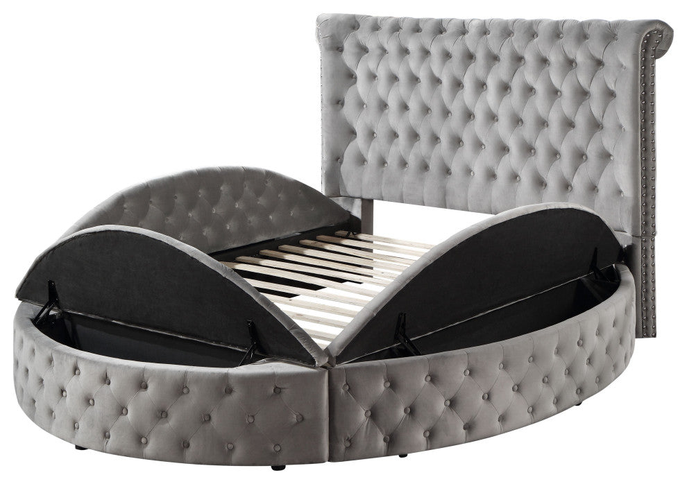 ACME Gaiva Queen Bed with Storage in Gray Velvet