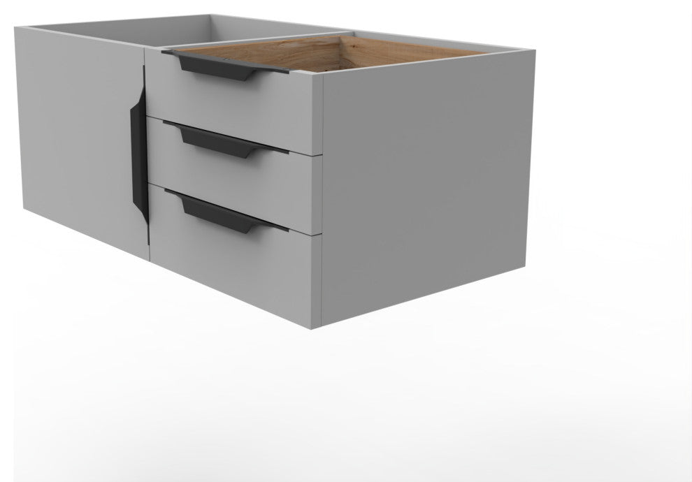 CastelloUSA Alpine 36" Wall Mounted Vanity, Base Only, Gray, Black Handles