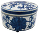 Blue & White Chinoiserie Round Ceramic Box - Lotus