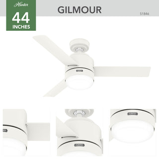 44" Gilmour Matte White Damp Rated Ceiling Fan, LED Light Kit, Handheld Remote