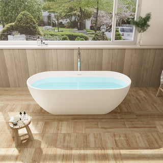 Ryder Flatbottom Freestanding Solid Surface Soaking Bathtub, Matte White, 59inch